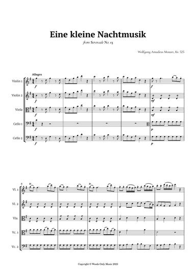 Eine kleine Nachtmusik by Mozart for String Quintet