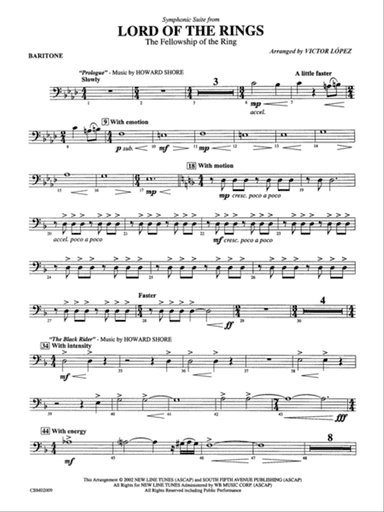 The Lord of the Rings: The Fellowship of the Ring, Symphonic Suite from: Baritone B.C.