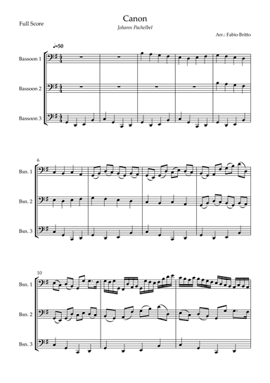 Canon - Johann Pachelbel (Wedding/Reduced Version) for Bassoon Trio