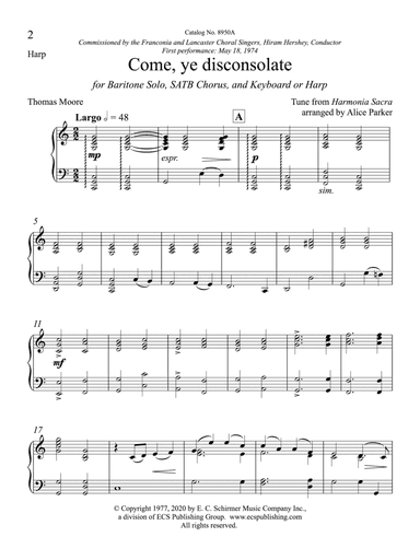 Come, ye disconsolate: from Melodious Accord (Harp Part)