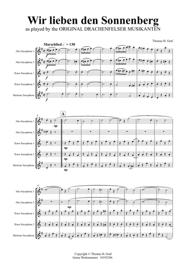 Wir lieben den Sonnenberg - German Polka Octoberfest - Saxophone Quintet