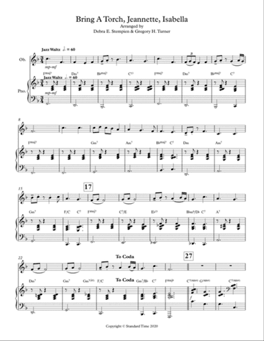 Bring A Torch, Jeannette, Isabella -- Jazz Waltz Oboe Solo with Piano Accompaniment