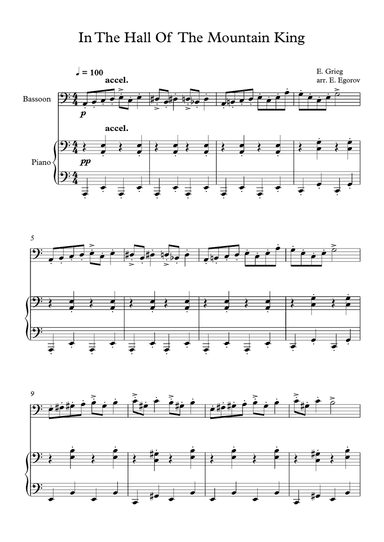 In The Hall Of The Mountain King, Edvard Grieg, For Bassoon & Piano