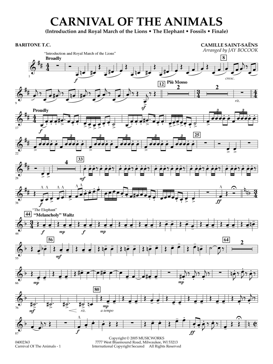 Carnival of the Animals (arr. Jay Bocook) - Baritone T.C.