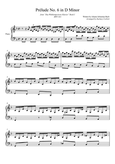 Prelude No. 6 BWV 851 in D Minor