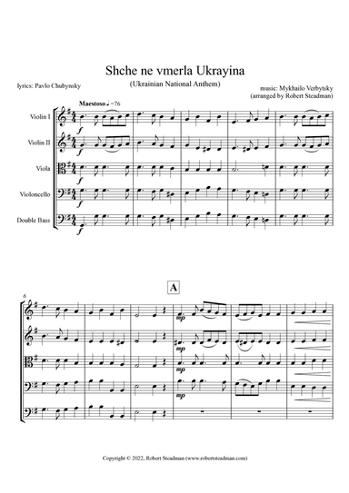 Shche ne vmerla Ukrayina (Ukrainian National Anthem) - STRING ORCHESTRA - Score & Parts inc.