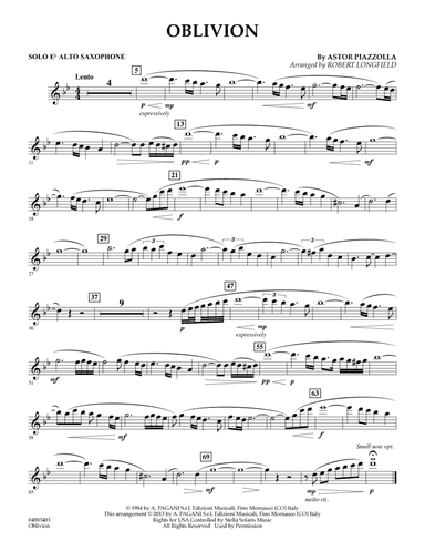 Oblivion - Eb Alto Saxophone Solo