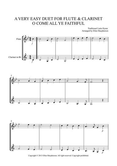 O Come All Ye Faithful - Easy Flute and Clarinet Duet
