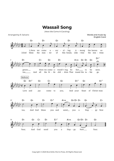 Wassail Song (Here We Come A-Caroling) - Key of G-Flat Major