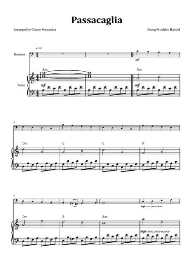 Passacaglia by Handel/Halvorsen - Bassoon & Piano with Chord Notation
