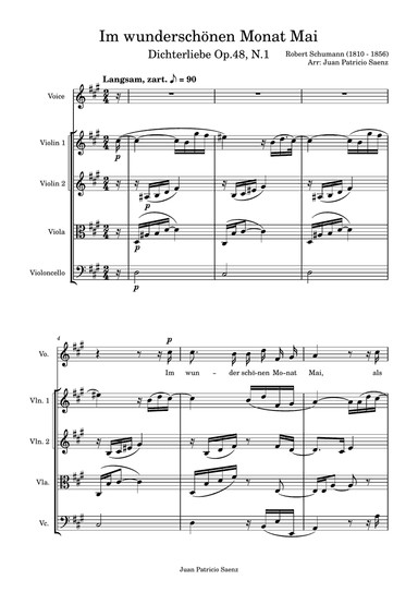 Robert Schumann - Dichterliebe Op.48 No.1 - Im wunderschönen Monat Mai - String quartet arrangement