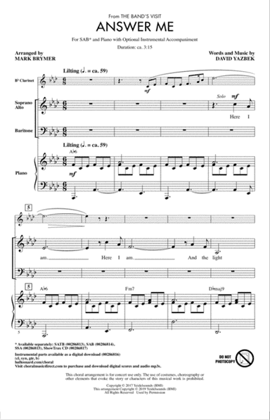 Answer Me (from The Band's Visit) (arr. Mark Brymer)