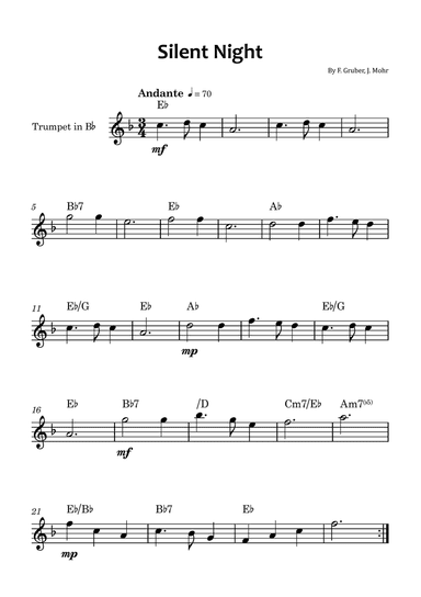 Silent Night - Trumpet solo with chord symbols