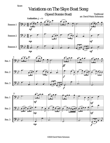 Variations on The Skye Boat Song (Speed bonnie boat) for bassoon trio