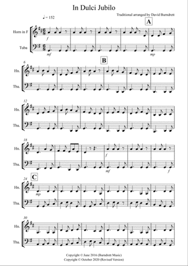 In Dulci Jubilo for French Horn and Tuba Duet