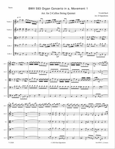 Bach: Organ Concerto in A minor after Vivaldi; BWV 593-1, Movement 1 arr. for 2-Cellos String Quinte