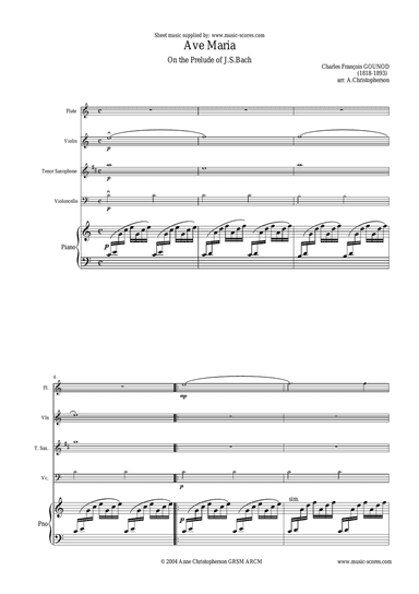 Ave Maria - Flute, Violin, Tenor Sax, Cello and Piano - C major