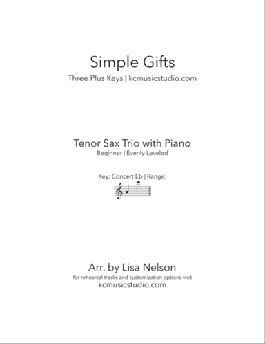 Simple Gifts - Tenor Sax Trio with Piano Accompaniment