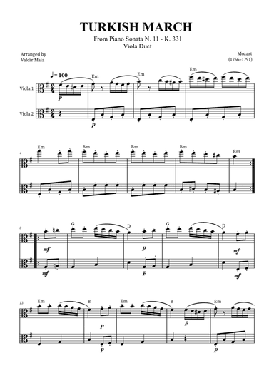 Turkish March - Viola Duet (with chords)