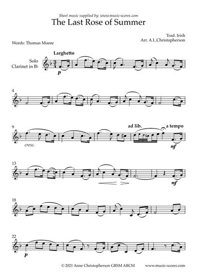 The Last Rose of Summer - Unaccompanied Clarinet