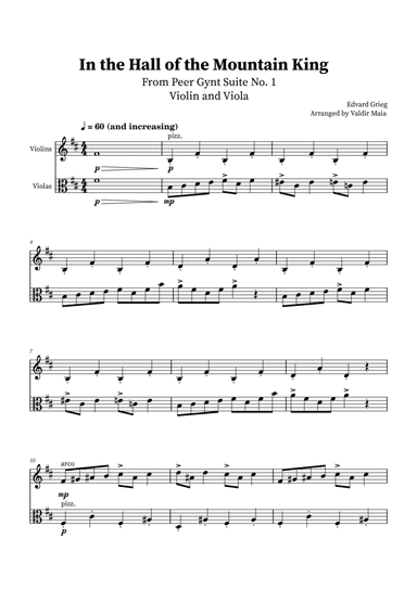 In The Hall Of The Mountain King - Violin and Viola Duet