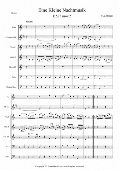Serenade No.13 "Eine Kleine Nachtmusik" in G major, K.525 2.Andante (Easy Version)