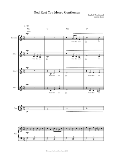 God Rest You Merry Gentlemen SAAA flute and piano