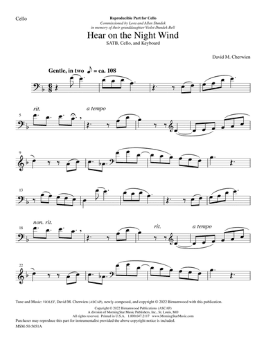 Hear on the Night Wind (Cello Part)