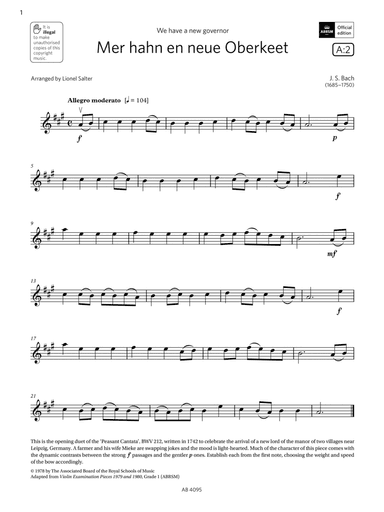 Mer hahn en neue Oberkeet (Grade 1, A2, from the ABRSM Violin Syllabus from 2024)