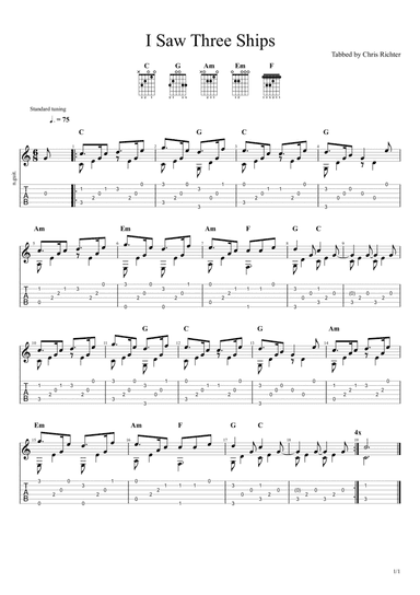 I Saw Three Ships (Solo Fingerstyle Guitar Tab)