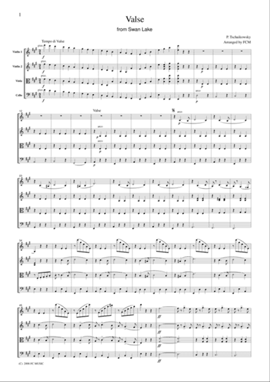 Tchaikowsky Waltz from Swan Lake, for string quartet, CT007