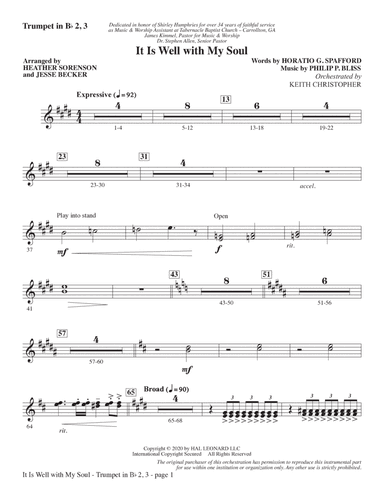 It Is Well with My Soul (arr. Heather Sorenson and Jesse Becker) - Bb Trumpet 2,3