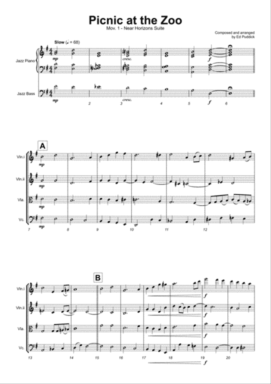 Picnic At The Zoo (Near Horizons mov.i) - for string quartet with jazz piano and bass