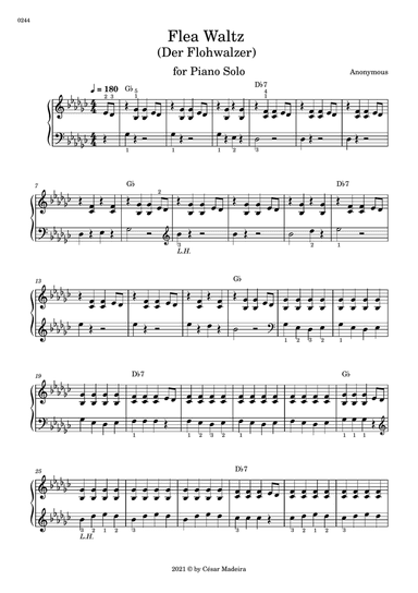 Flea Waltz (Der Flohwalzer) for Piano Solo - Original Version (W/Chords)