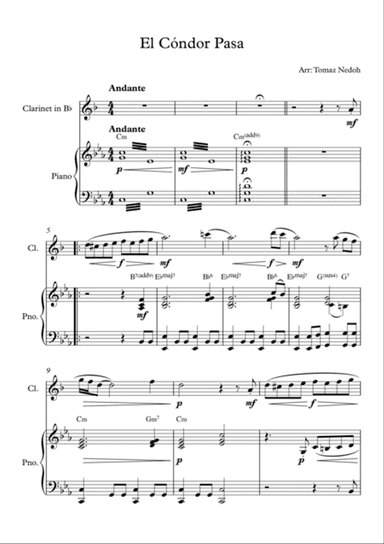 El Cóndor Pasa Clarinet in Bb and Piano