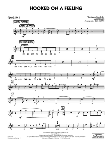 Hooked On A Feeling (arr. Rick Stitzel) - Tenor Sax 1