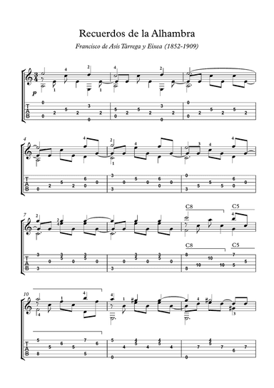 Recuerdos de la Alhambra guitar solo