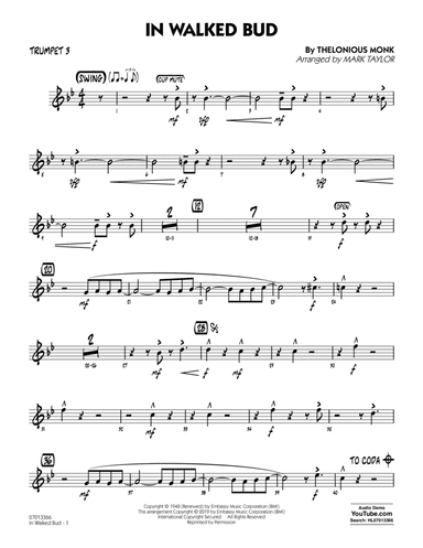 In Walked Bud (arr. Mark Taylor) - Trumpet 3