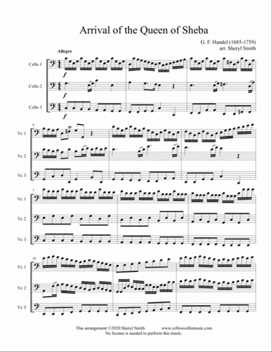 Arrival of the Queen of Sheba (Sinfonia from the opera Solomon) arranged for three cellos/ cello tri