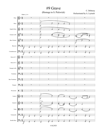 C. Debussy - Prelude #9 (II), "Homage to S. Pickwick", Orchestrated by A. Leytush - Score Only