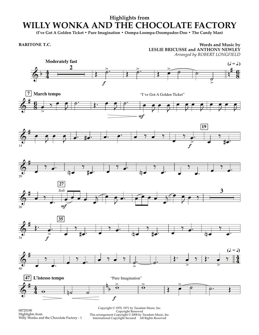 Highlights from Willy Wonka And The Chocolate Factory - Baritone T.C.