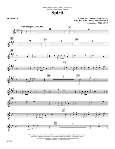 Spirit (from The Lion King 2019) (arr. Mac Huff) - Trumpet 1