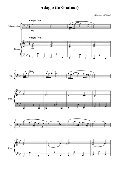 Adagio (in G minor) For Cello