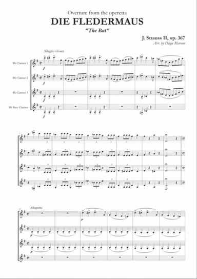 Overture from "The Bat" for Clarinet Quartet
