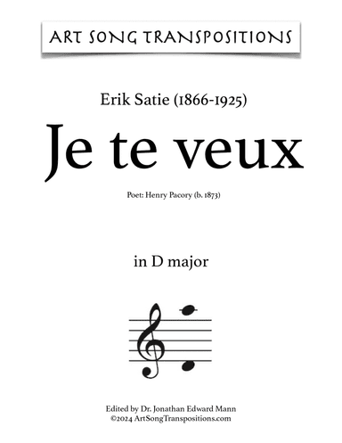SATIE: Je te veux (transposed to D, D-flat, C, B, and B-flat major)