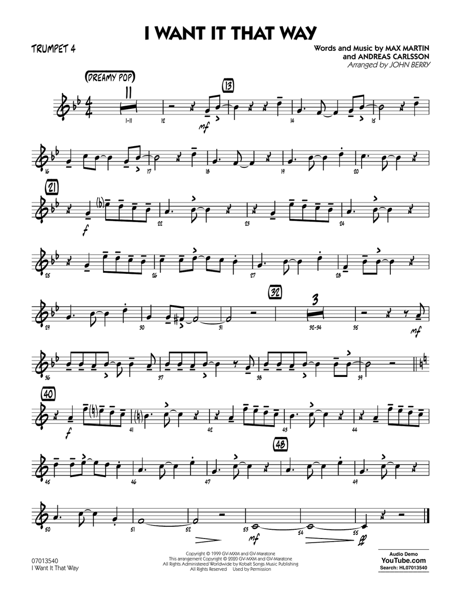 I Want It That Way (arr. John Berry) - Trumpet 4