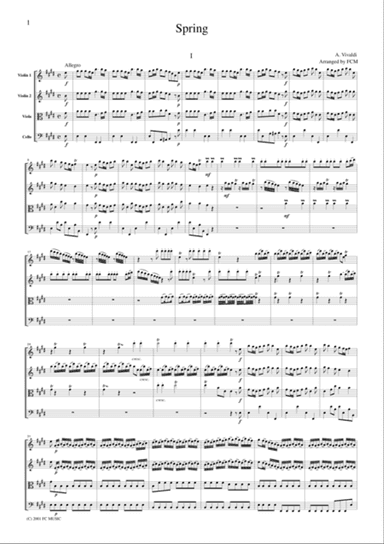 Vivaldi Spring from the Four Seasons, all mvts., for string quartet, CV101