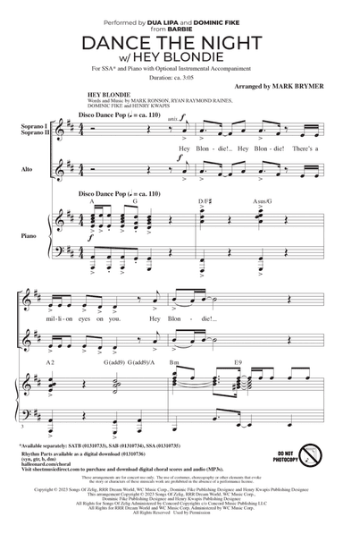 Dance The Night (with "Hey Blondie") (from Barbie) (arr. Mark Brymer)