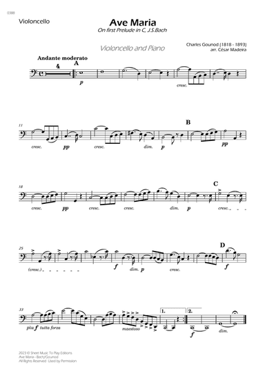 Ave Maria by Bach/Gounod - Cello and Piano (Individual Parts)
