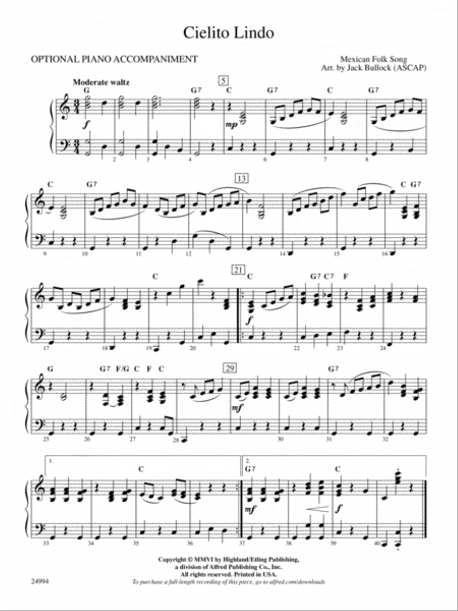 Cielito Lindo: Piano Accompaniment
